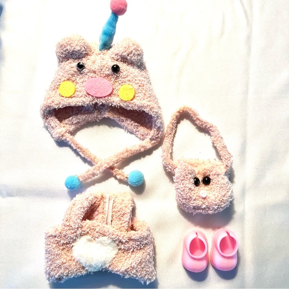 Adorable Pink Fuzzy Bear Labubu Doll Clothing Set - New - Picture 4 of 6